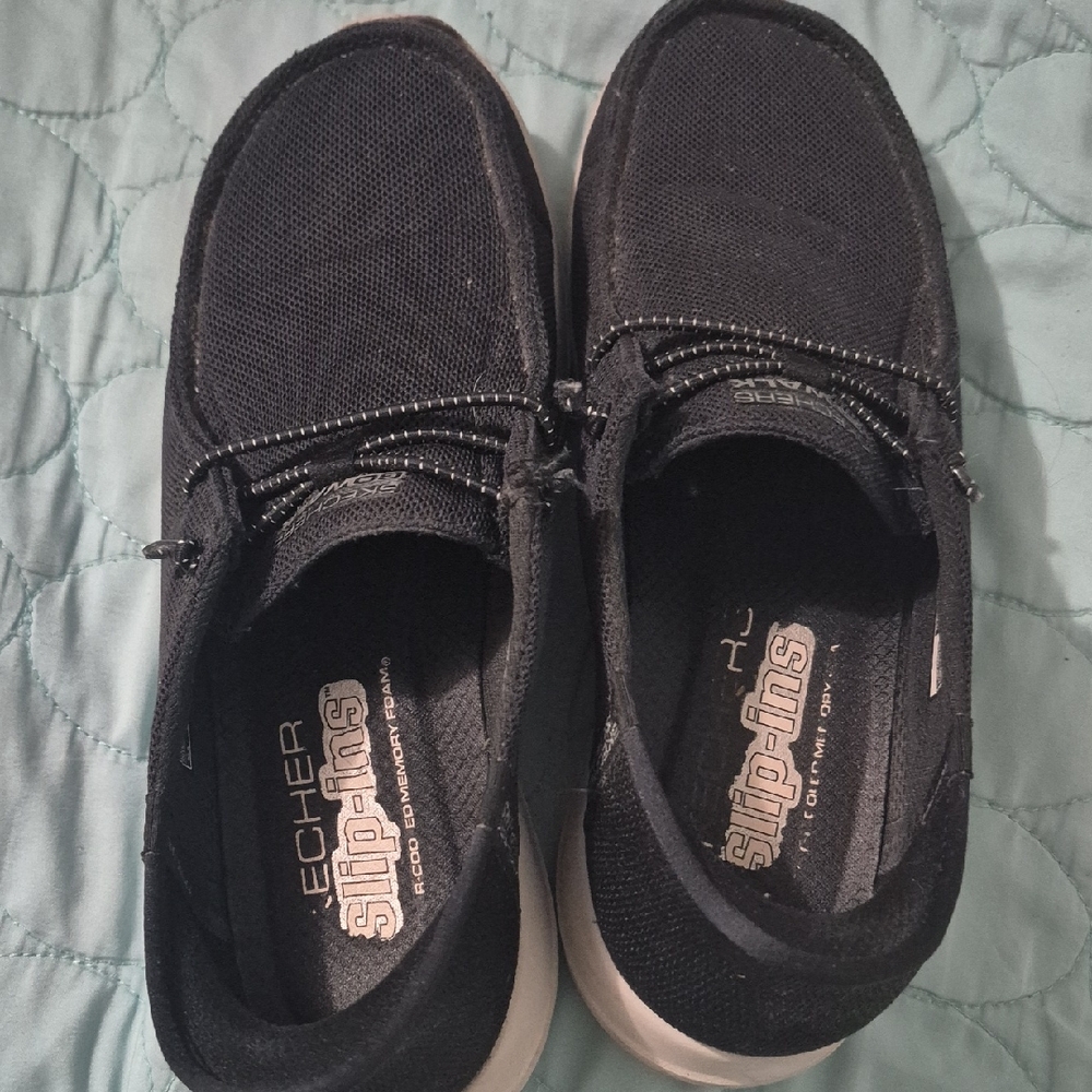 Skechers Kids Black Slip-On Sneakers with White Soles